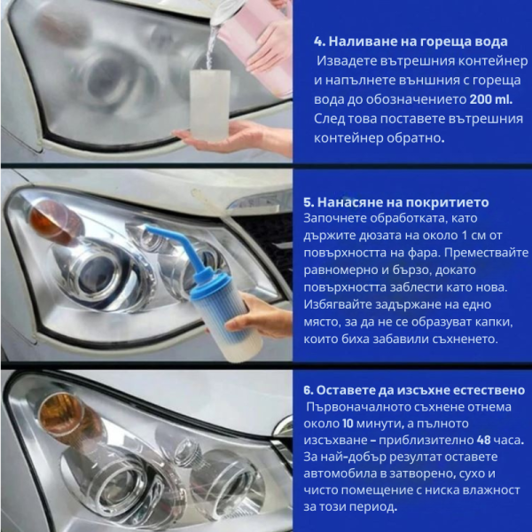 Комплект за нано покритие и възстановяване на фарове