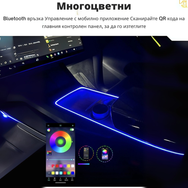 Осветление за интериор на автомобил RGB LED с Bluetooth управление и музикален режим 4