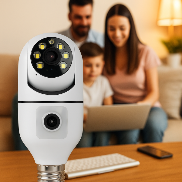 WiFi двойна IP камера за фасунга – Full HD 1080P, 355° въртене, нощно виждане и двупосочно аудио 3
