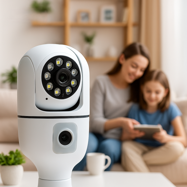 WiFi двойна IP камера за фасунга – Full HD 1080P, 355° въртене, нощно виждане и двупосочно аудио 5