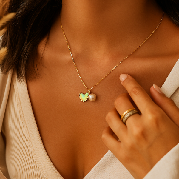 Нежно колие със сърце и перла