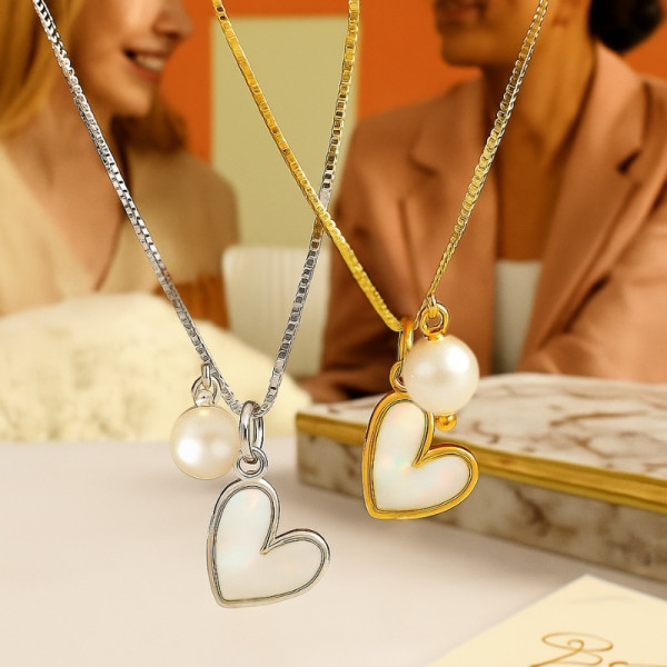Нежно колие със сърце и перла 1