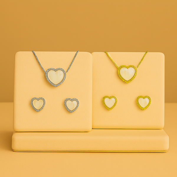 Стилен комплект бижута със сърца - Колие с обеци 2