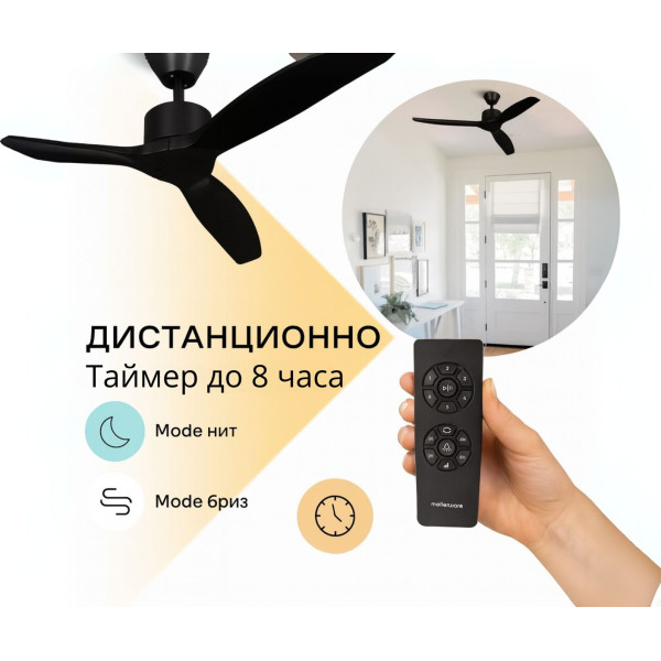 Вентилатор за таван Mellеrware Brizy Ceiling Fan с дистанц. управл.,45W,6 скорости,таймер,DC мотор 11