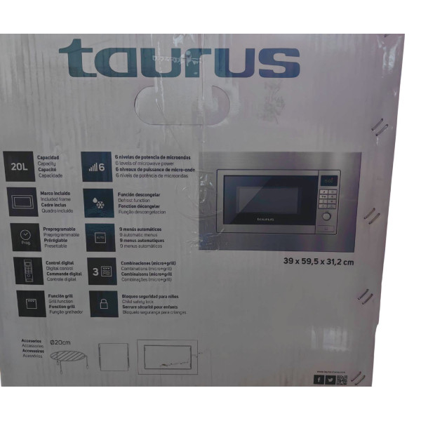Микровълнова фурна за вграждане TAURUS ELBRUS, цифрова, 9 режима, 9 автоматични менюта, програмируем старт