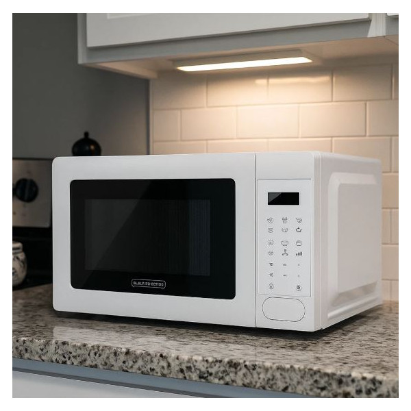 Микровълнова с грил Black+Decker BXMZ701E – 20L, 700W, дигитално управление, автоматични програми и LED осветление