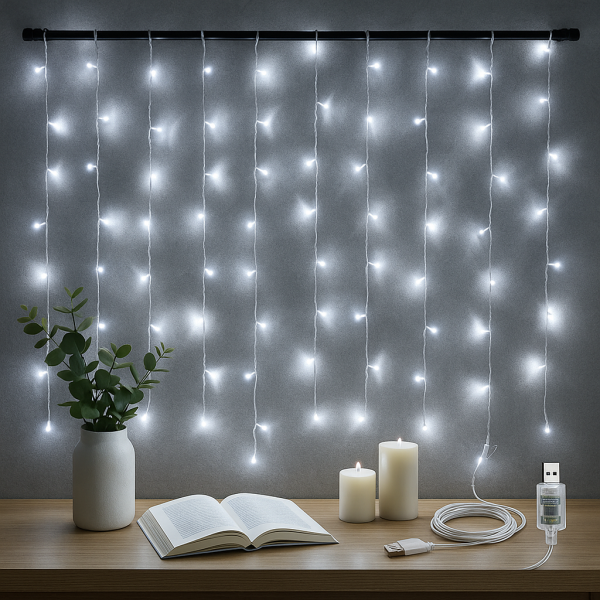 Светещи LED лампички тип завеса с USB зареждане SD35BB