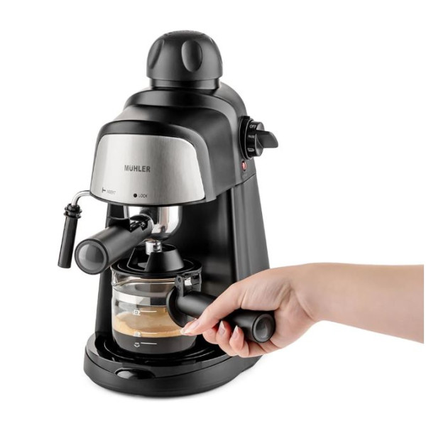 Комплект еспресо машина MUHLER MCM-33 + 2 стъклени чаши Luigi Ferrero Caffeina 80ml FR-8012 ПОДАРЪК
