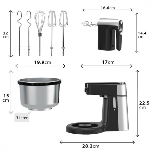 Миксер с купа Royalty Line RL-HM19015, 700W, 6 бъркалки, 3 л, Турбо, 5 скорости