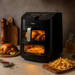 Еър Фрайър 2 в 1 - 11L - Midea MAD1100DADK - С две зони за готвене, 10 програми и 360° циркулация на въздуха