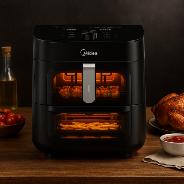 Еър Фрайър 2 в 1 - 11L - Midea MAD1100DADK - С две зони за готвене, 10 програми и 360° циркулация на въздуха