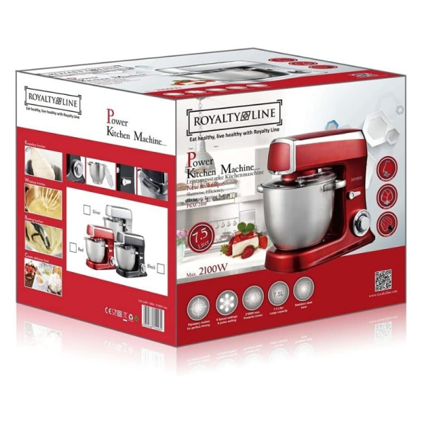 Планетарен миксер RL-PKM2100 RED - 2100W Max, 7.5L, 6 скорости + Pulse 5
