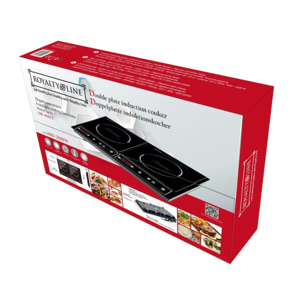 Двоен индукционен котлон Royalty Line RL-DIP4000.2 - 1400W+2000W, 80°C- 270°C, Кристална плоча, Таймер, LED 8
