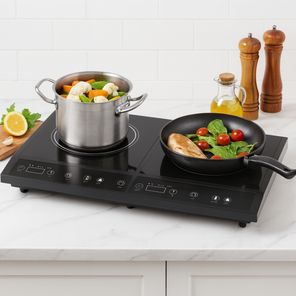 Двоен индукционен котлон Royalty Line RL-DIP4000.2 - 1400W+2000W, 80°C- 270°C, Кристална плоча, Таймер, LED 2
