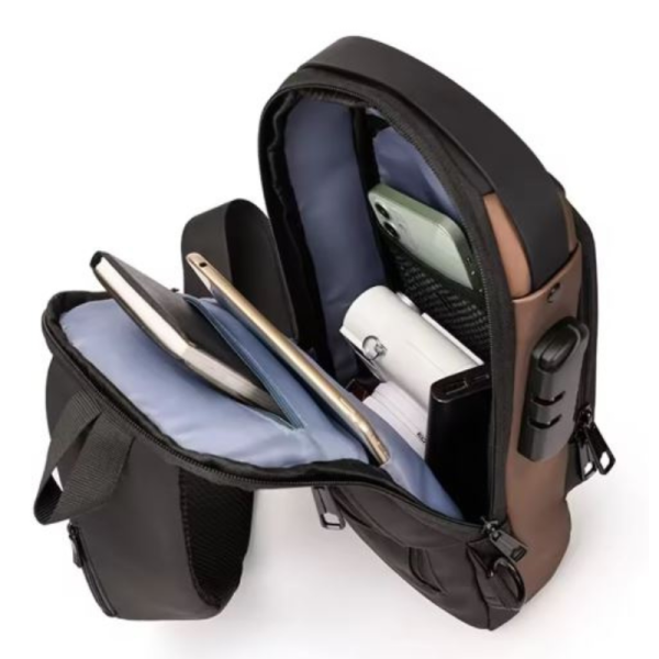 Мъжка чанта за през рамо Crossbody с USB зареждане, водоустойчива и с противокраден джоб 3