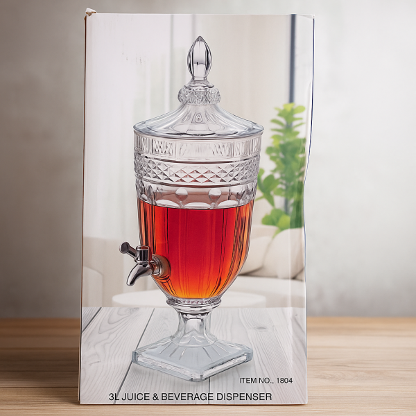 Луксозен стъклен диспенсър за сок и напитки 3L с капак и кранче