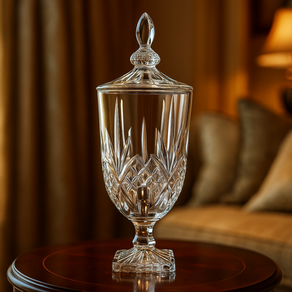 Луксозен стъклен диспенсър за сок и напитки 3L с капак и кранче 2