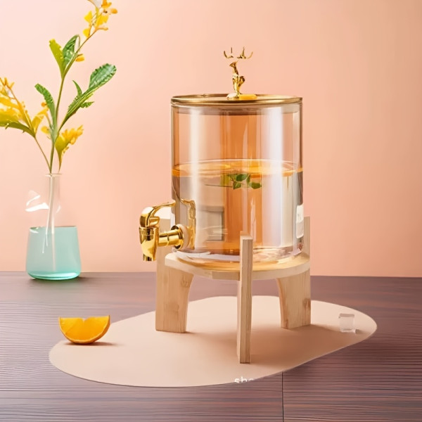 Голям диспенсър за напитки 8L с дървена стойка и златист кран 2