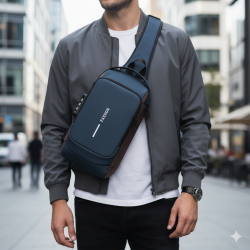 Мъжка чанта за през рамо Crossbody с USB зареждане, водоустойчива и с противокраден джоб
