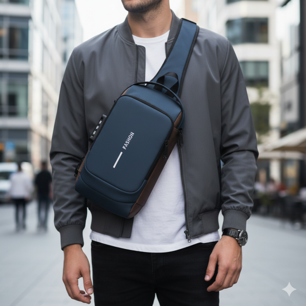 Мъжка чанта за през рамо Crossbody с USB зареждане, водоустойчива и с противокраден джоб
