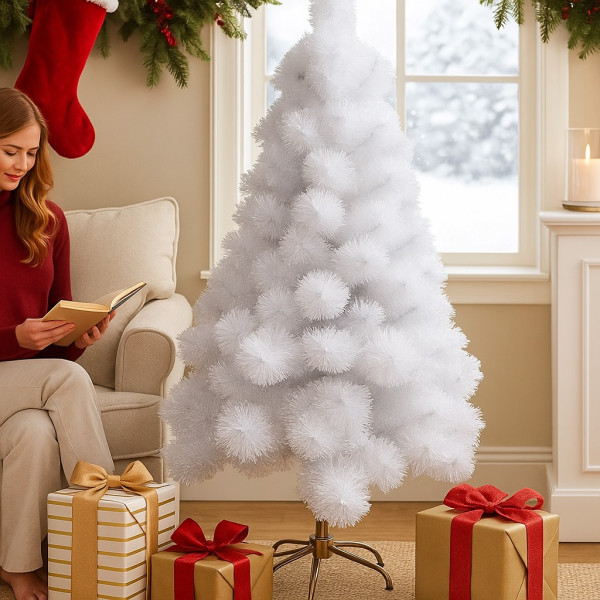 Изкуствена коледна елха в бяло – пухкав снежен ефект 1