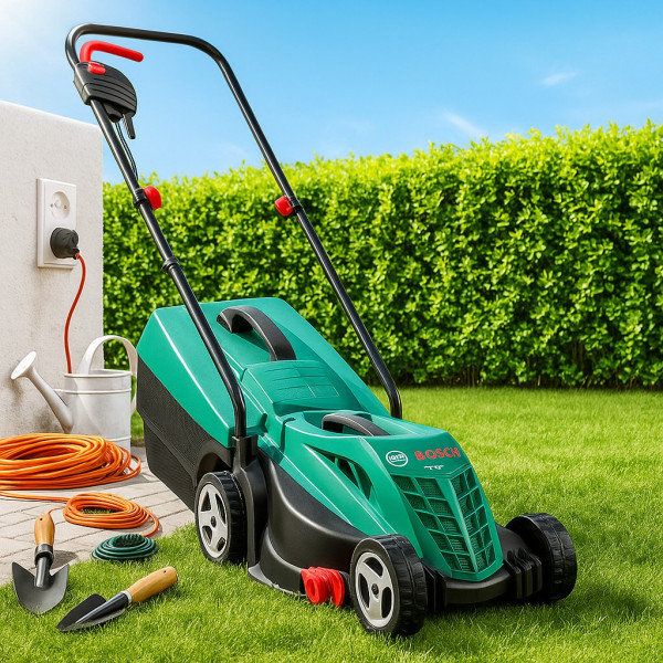Електрическа косачка Bosch Rotak 32 - 1200W с GrassCombs, коси до самия ръб, кош 31 л 3 — 4sales Електрическа косачка Bosch Rotak 32 - 1200W с GrassCombs, коси до самия ръб, кош 31 л 3