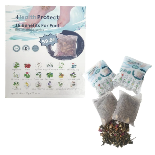 Комплект за детокс и релакс на краката – 20 сашета с 18 билки + сгъваем СПА леген