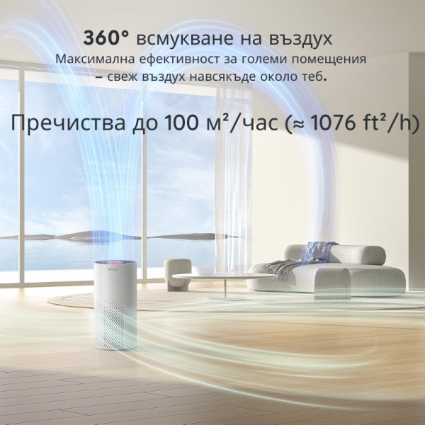 Пречиствател за въздух Afloia Kilo – 3-степенна филтрация, 1076 ft² покритие, 22 dB, 7 цвята светлина