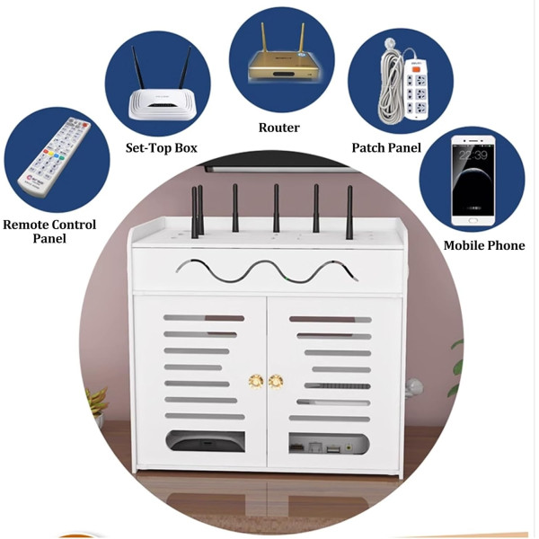Органайзер шкаф за Wi-Fi рутер и кабели – 3 нива, бял дизайн 3