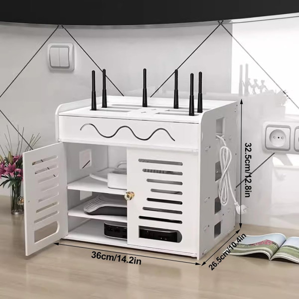 Органайзер шкаф за Wi-Fi рутер и кабели – 3 нива, бял дизайн 4