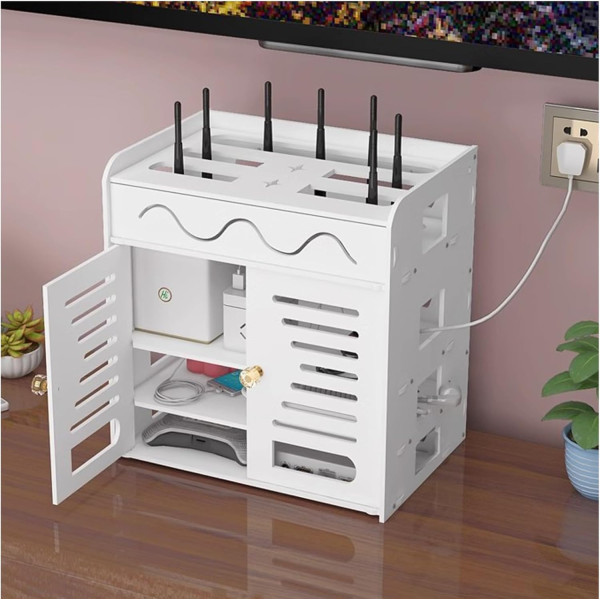 Органайзер шкаф за Wi-Fi рутер и кабели – 3 нива, бял дизайн 6