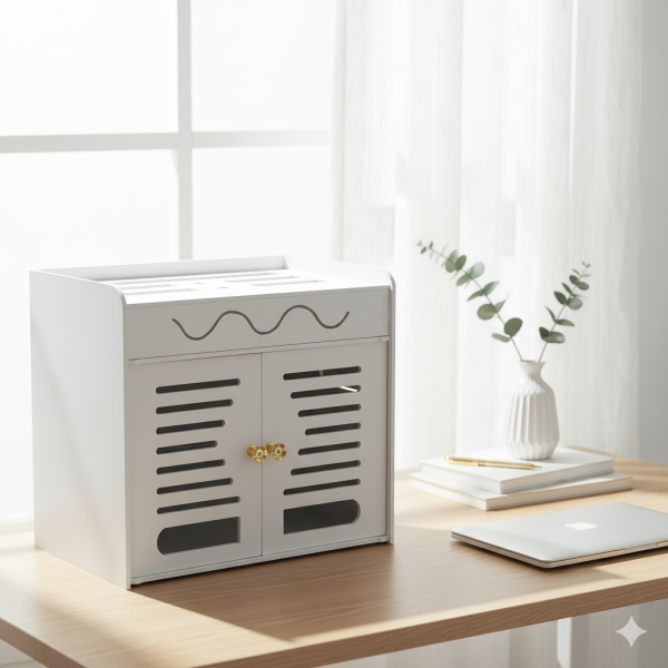 Органайзер шкаф за Wi-Fi рутер и кабели – 3 нива, бял дизайн 5