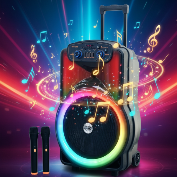 Караоке тонколона 12" BT-1218 с Bluetooth, цветомузика и 2 безжични микрофона – 2000W мощност за истинско парти 1