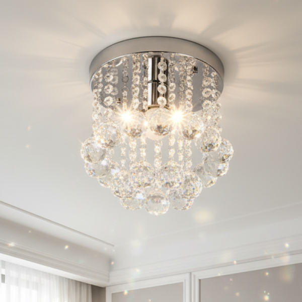 Модерен таванен полилей с големи кристални сфери и основа в сребристо 2