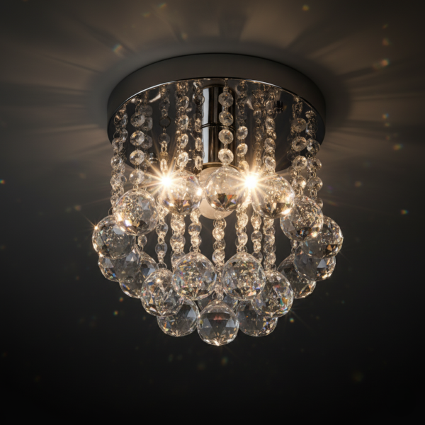 Модерен таванен полилей с големи кристални сфери и основа в сребристо 1