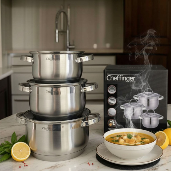 Cheffinger - комплект тенджери от неръждаема стомана – здравина, стил и готвене без компромис 1
