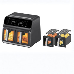 Двоен фритюрник Air Fryer, работещ  без олио, 8L, цифров дисплей, технология за интелигентно разпознаване, автоматични програми