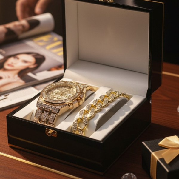 Универсален комплект часовник и гривна с кубинска плетка 4