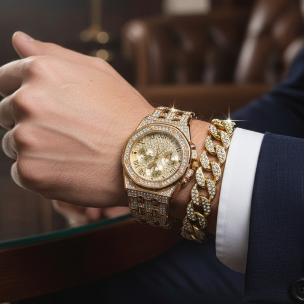 Универсален комплект часовник и гривна с кубинска плетка