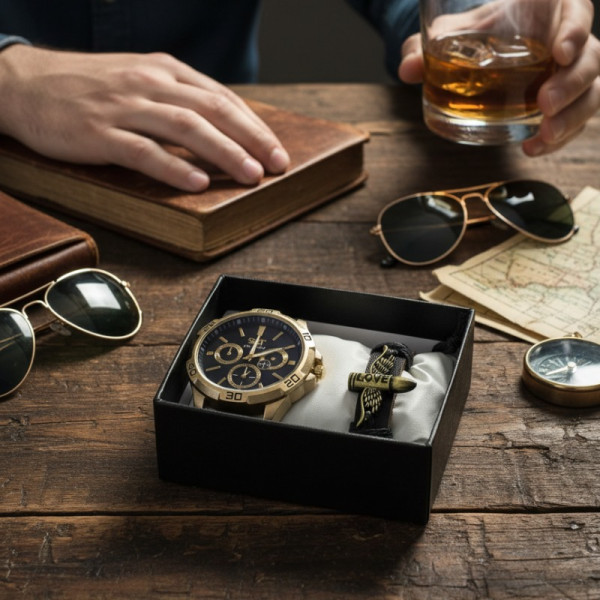 Мъжки комплект S&T Seek Time – стилен часовник с гривна в подаръчна кутия 1