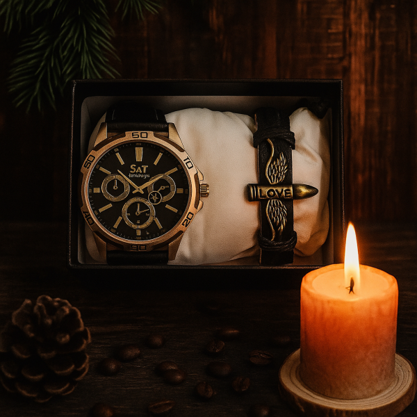 Мъжки комплект S&T Seek Time – стилен часовник с гривна в подаръчна кутия