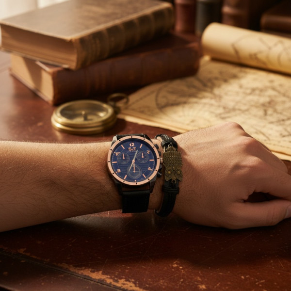 Мъжки часовник S&T Seek Time с кожена гривна – подаръчен комплект 3