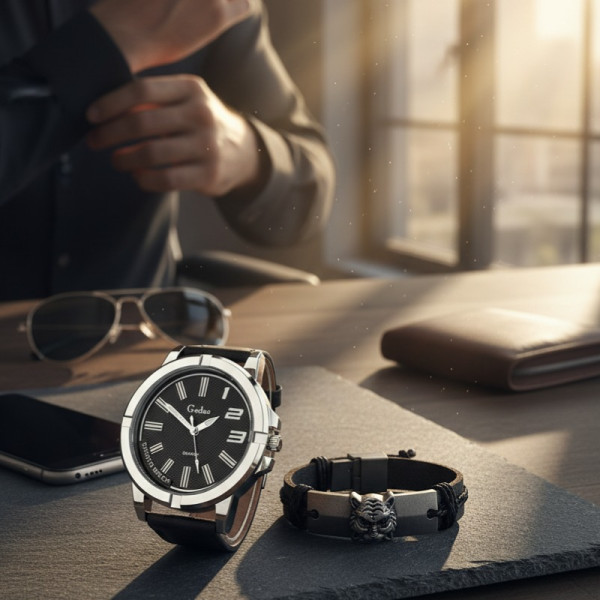 Спортен мъжки часовник Geduo и гривна в луксозна кутия