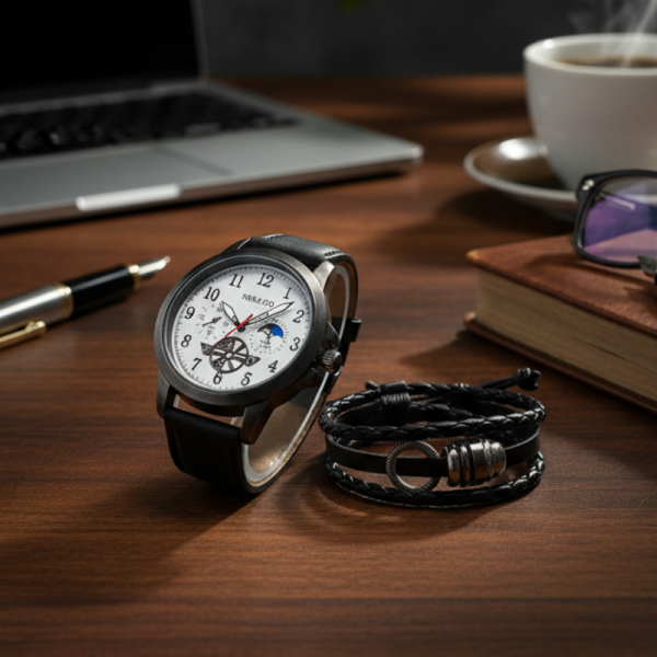 Мъжки часовник с големи цифри и подаръчна гривна – стил и практичност в готов комплект 3