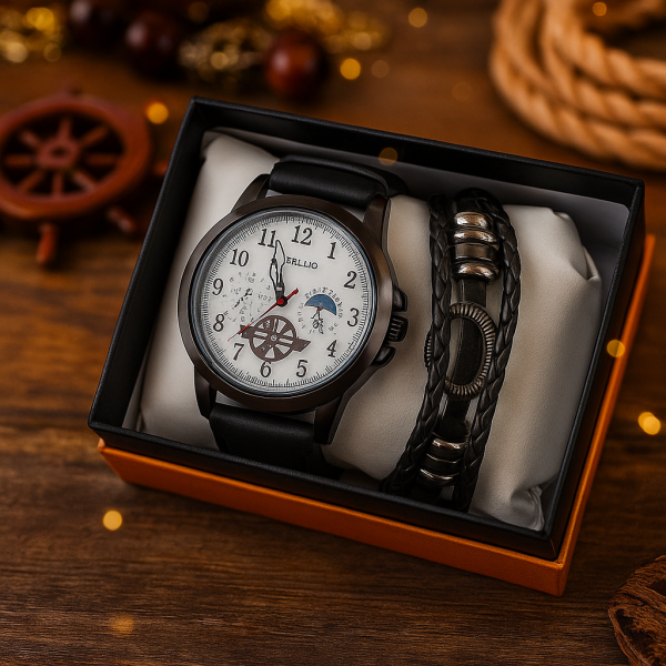 Мъжки часовник с големи цифри и подаръчна гривна – стил и практичност в готов комплект 5