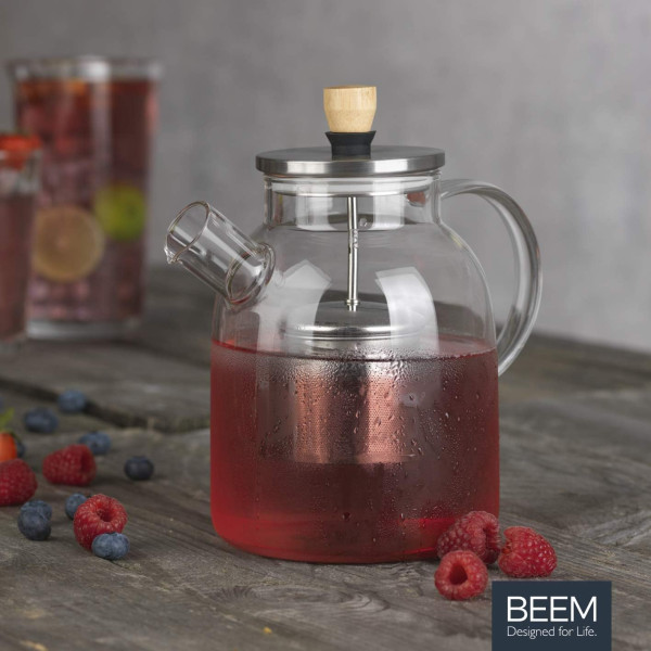 Стъклена кана за чай BEEM с вграден цедка-филтър – 1 литър, боросиликатно стъкло 1