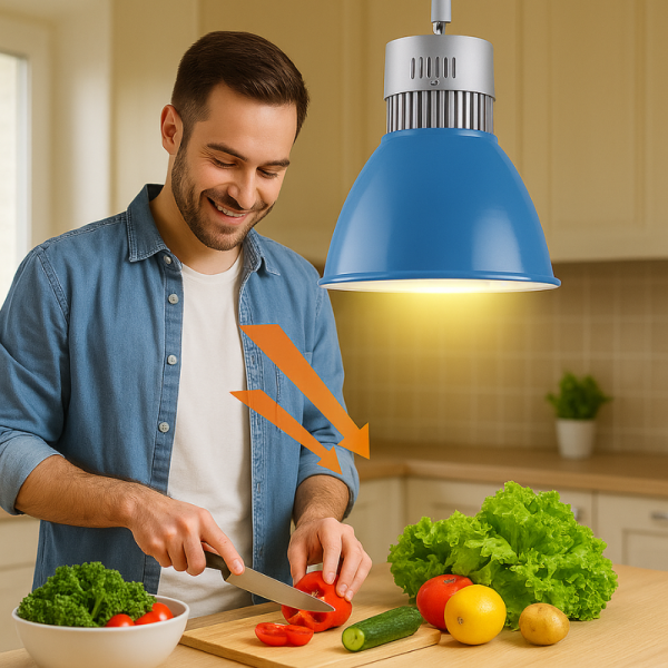 LED висяща лампа DL219B – 30W топла светлина за плотове, острови и витрини (Ø250×H280 мм, синя)