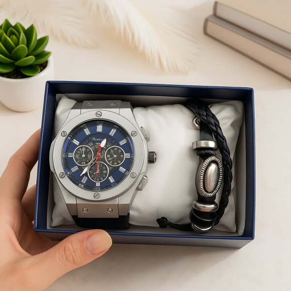 Стилен мъжки подарък – часовник и гривна в комплект