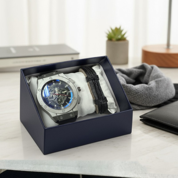 Стилен мъжки подарък – часовник и гривна в комплект