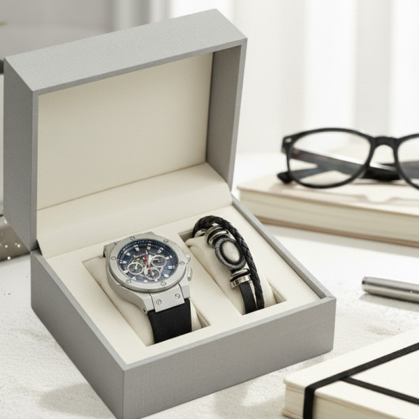 Стилен мъжки подарък – часовник и гривна в комплект